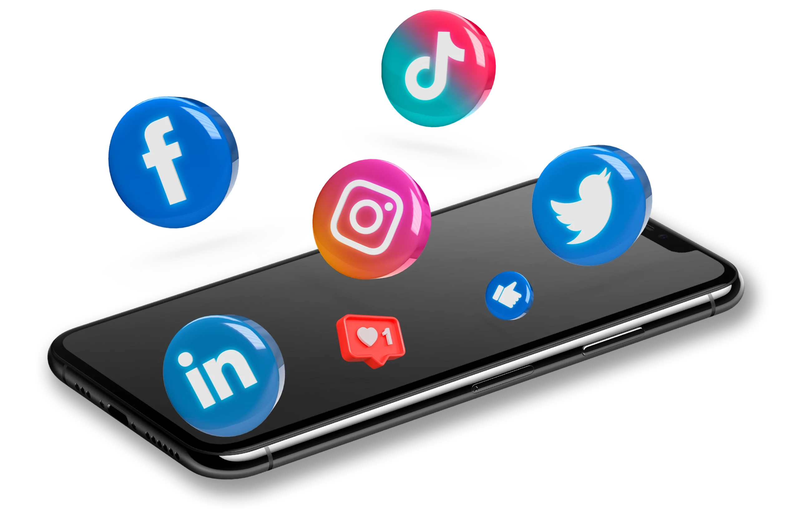 iphone rodeado de logos de redes sociales